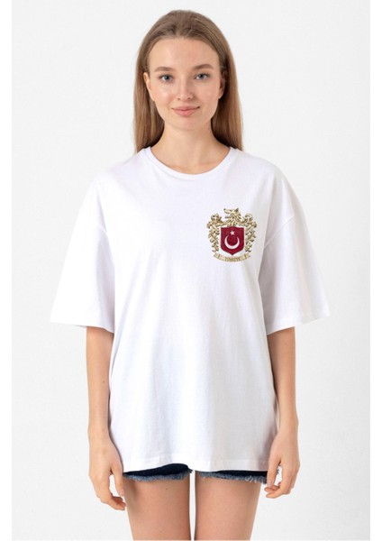 Türk Kurt Milli Arma Beyaz Kadın Oversize Tshirt