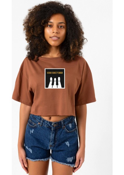 G-Dragon Home Sweet Home Kahverengi Kadın Crop Tshirt