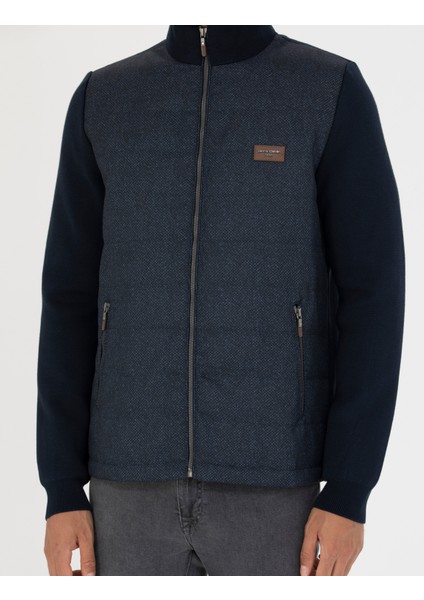 Erkek Lacivert Slim Fit Fermuarlı Triko Hırka 50276621-VR033