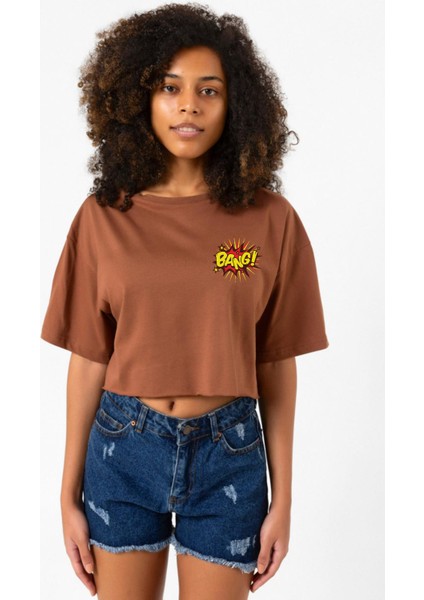 Big Bang Theory Bang Logo Kahverengi Kadın Crop Tshirt
