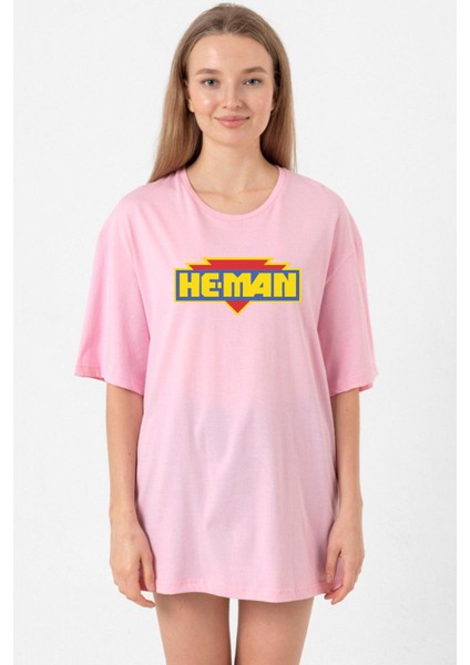He Man Logo Pembe Kadın Oversize Tshirt