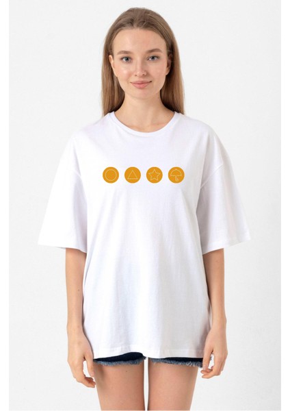 Squid Game Dalgona Candy Beyaz Kadın Oversize Tshirt