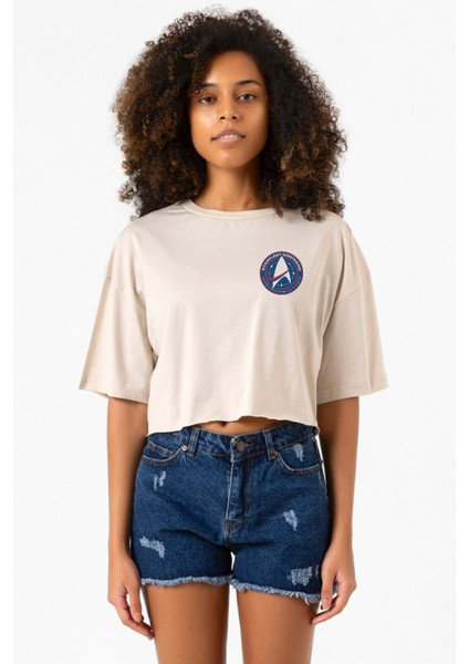 Star Trek Discovery Starfleet Command Bej Kadın Crop Tshirt