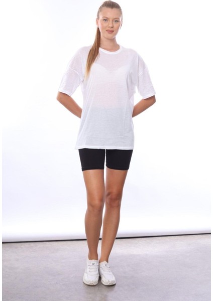 Kadın Iç Gösteren Transparan Penye Pamuk Beyaz Bisiklet Yaka Oversize T-Shirt indirimleri