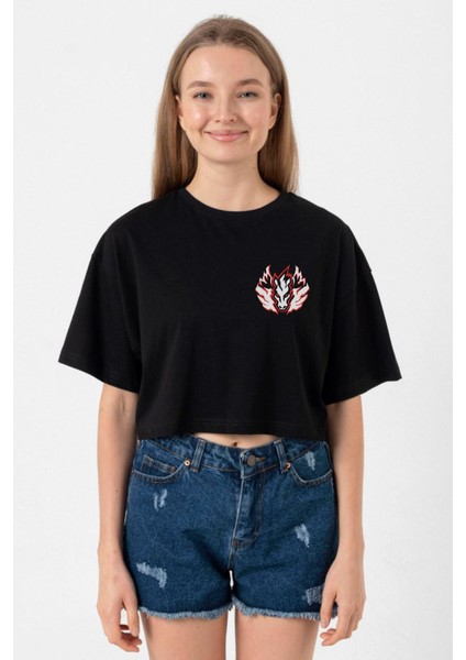 Beyblade Pegasus Minimalist Siyah Kadın Crop Tshirt