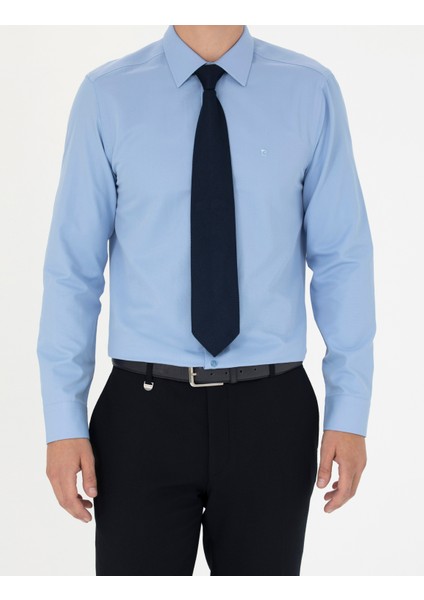 Erkek Mavi Slim Fit Uzun Kollu Basic Gömlek 50277778-VR036