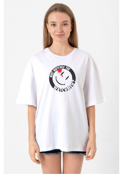 Watchmen Who Watches The Watchmen Beyaz Kadın Oversize Tshirt