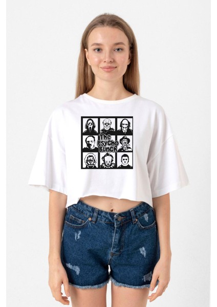 The Psycho Bunch Beyaz Kadın Crop Tshirt