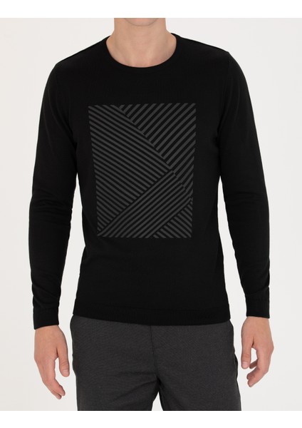 Erkek Siyah Slim Fit Bisiklet Yaka Triko Kazak 50278080-VR046