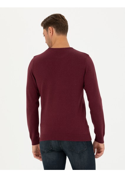 Erkek Bordo Slim Fit Bisiklet Yaka Basic Triko Kazak 50270179-VR014
