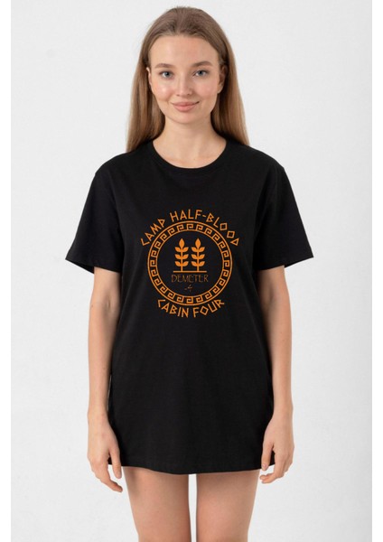 Camp Half Blood Demeter Siyah Kadın Oversize Tshirt