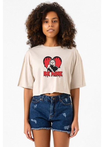 Be Mine Michael Myer Bej Kadın Crop Tshirt