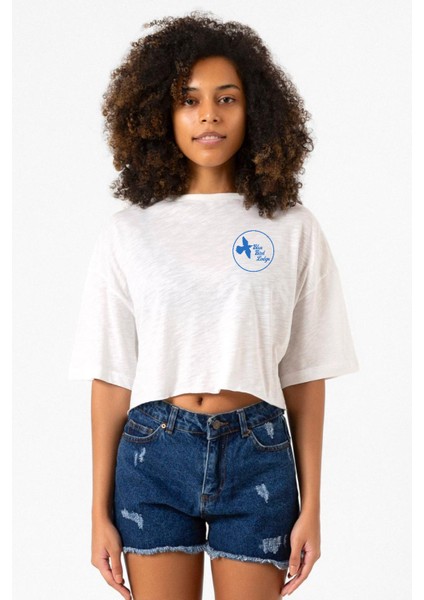 The Mentalist Blue Bird Lodge Beyaz Kırçıllı Kadın Crop Tshirt