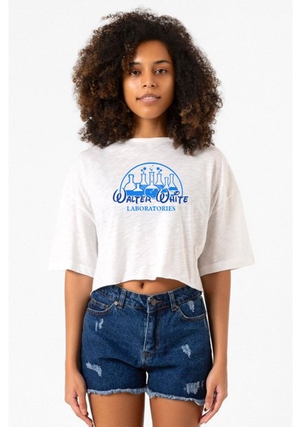 Breaking Bad Walter White Laboratories Beyaz Kırçıllı Kadın Crop Tshirt