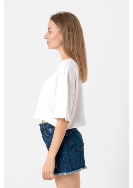 Rolling Quartz Fearless Beyaz Kadın Crop Tshirt fiyatları