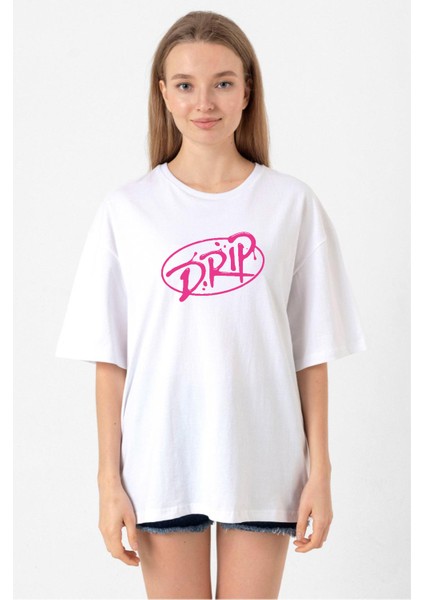 Babymonster Drip Beyaz Kadın Oversize Tshirt