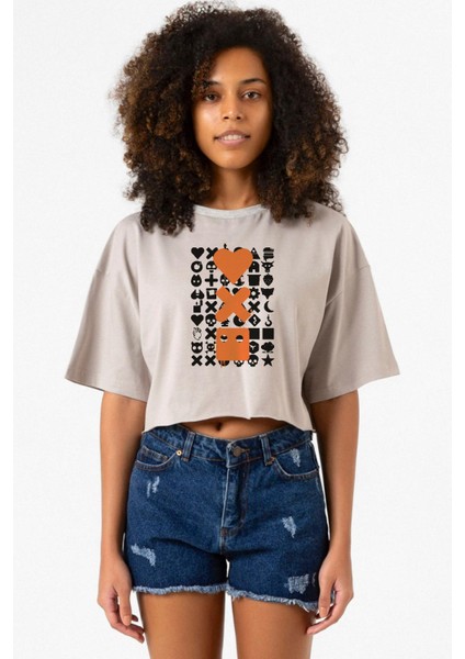 Love Death Robots Orange Taş Rengi Kadın Crop Kapşonlu