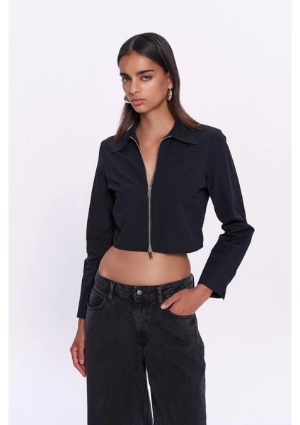 Fermuar Detaylı Siyah Gömlek fiyatları