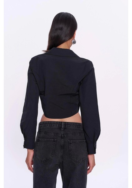 Fermuar Detaylı Siyah Gömlek modelleri