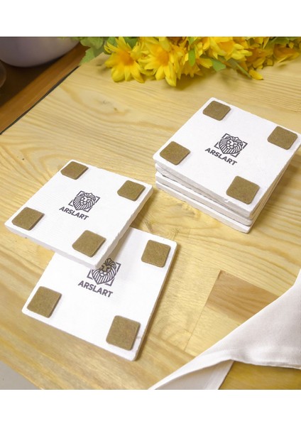 Atölye Doğadan Ilham Alan Desenli Bardak Altlığı 4’lü Set Doğal Taş (10X10 Cm) fırsatları