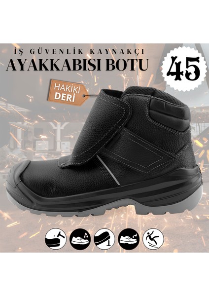 Iş Botu Kaynak Ayakkabısı Hakiki Deri 45 Numara Su Itici Karbonat Burunlu Inşaatçı Güvenlik Ayakkabı