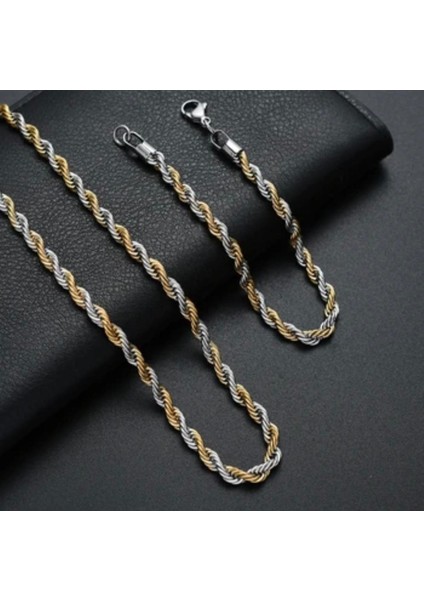 Gold&gümüş Mixli Burgu Model Çelik Zincir Kolye ve Bileklik 3mm