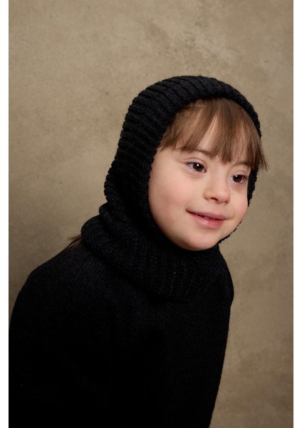 Örme Çocuk Balaclava Bere Siyah