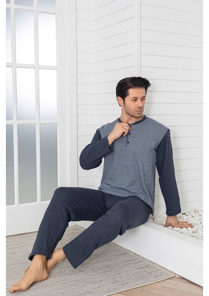 Erkek Füme Çizgili Uzun Kol Pijama Takımı