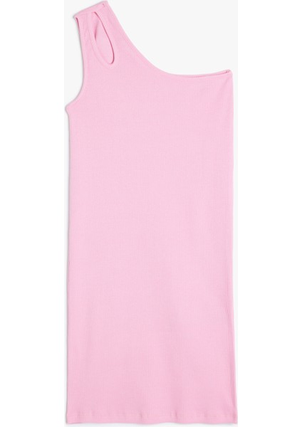 Pencere Detaylı Tek Omuzlu Pamuklu Mini Elbise