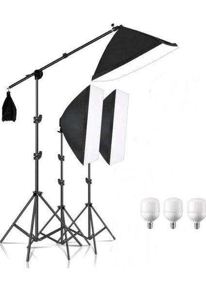 Ürün Reklam Moda Stüdyo Youtube Vlog Tiktok Canlı Yayın Için 50X70CM Softbox 3 Lü Sürekli Işık Seti