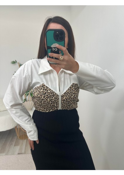 Leopar Geçişli Crop Gömlek fiyatları