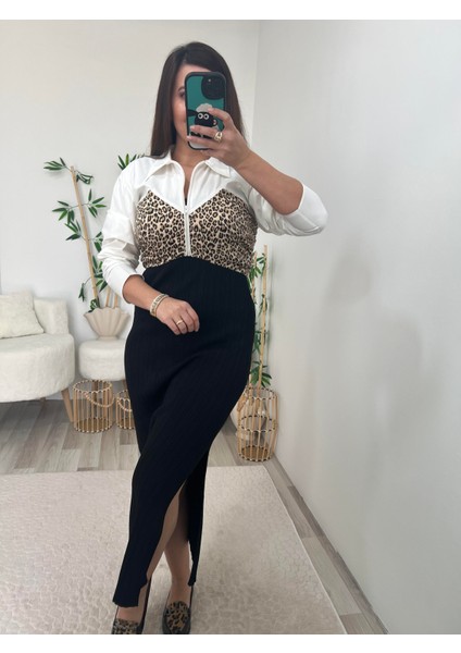 Leopar Geçişli Crop Gömlek fırsatları