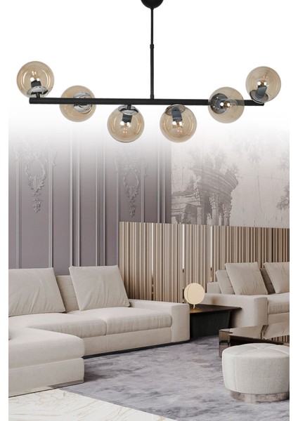 Altina 6'li Siyah Modern Lüks Avize