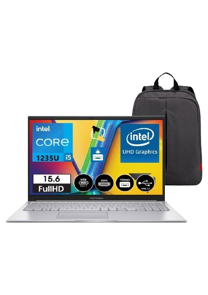 X1504ZA-NJ672 Intel Core I5-1235U 16GB 512GB SSD 15.6" Freedos Işıklı Klavye Taşınabilir Bilgisayar