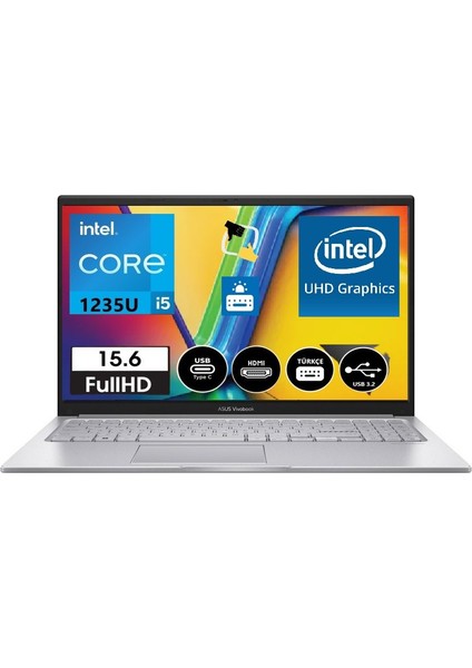 X1504ZA-NJ672 Intel Core I5-1235U 16GB 512GB SSD 15.6" Freedos Işıklı Klavye Taşınabilir Bilgisayar