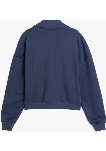 Üç Iplik Uzun Kollu Dik Yaka Yarım Fermuarlı Sweatshirt