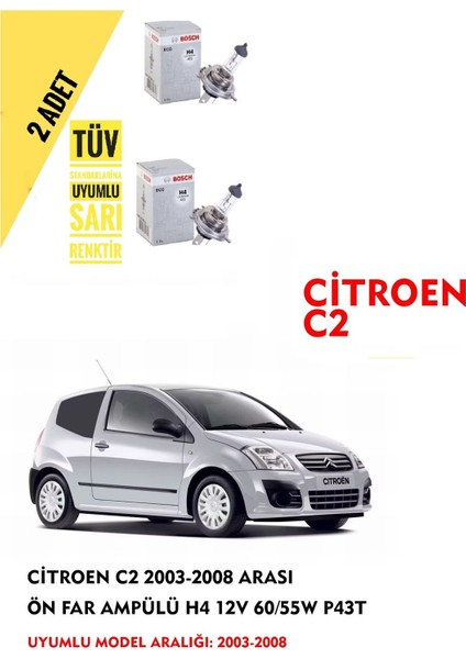 Citroen C2 2003-2008 Arası Ön Far Ampül Takımı 2 Adet