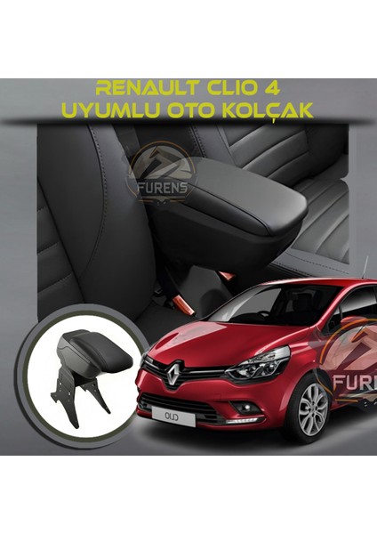 Renault Clio 4 2012-2019 Uyumlu Kol Dayama ve Kolçak Sürgülü Bardaklıklı Ayarlanabilir Siyah Deri