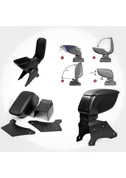 Renault Clio 4 2012-2019 Uyumlu Kol Dayama ve Kolçak Sürgülü Bardaklıklı Ayarlanabilir Siyah Deri fırsatları