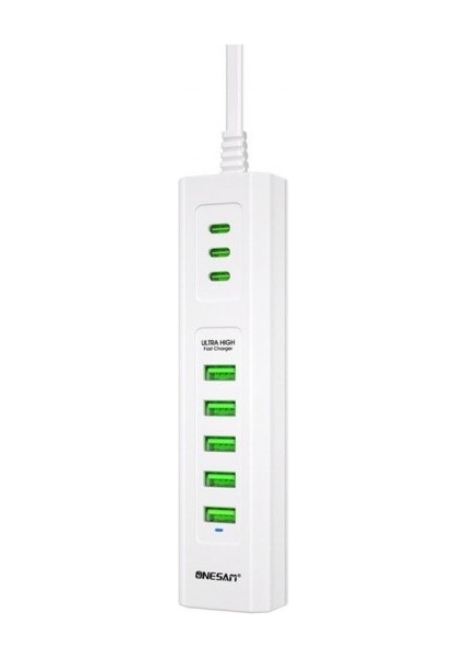 Onesam U04 24W Ultra Hızlı Masa Üstü Şarj Adaptörü 5 USB + 3 Type-C