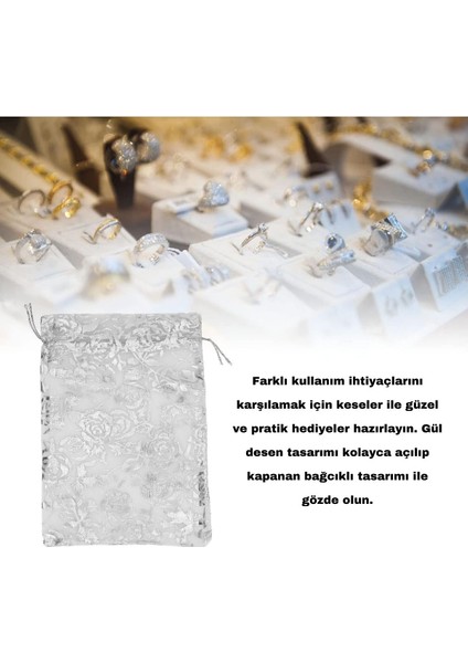 20 Ad 14 cm x 12 cm Şeffaf Gümüş Bez Kına Düğün Mevlit Sünnet Tespih Çerez Kesesi Kese Çanta