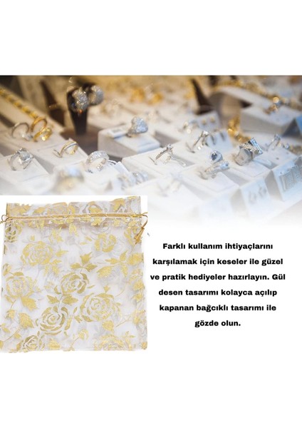 20 Ad 14 cm x 12 cm Şeffaf Altın Bez Kına Düğün Mevlit Sünnet Tespih Çerez Kesesi Kese Çanta