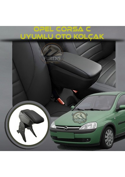 Opel Corsa C Uyumlu Kol Dayama ve Kolçak Sürgülü Bardaklıklı Ayarlanabilir Siyah Deri