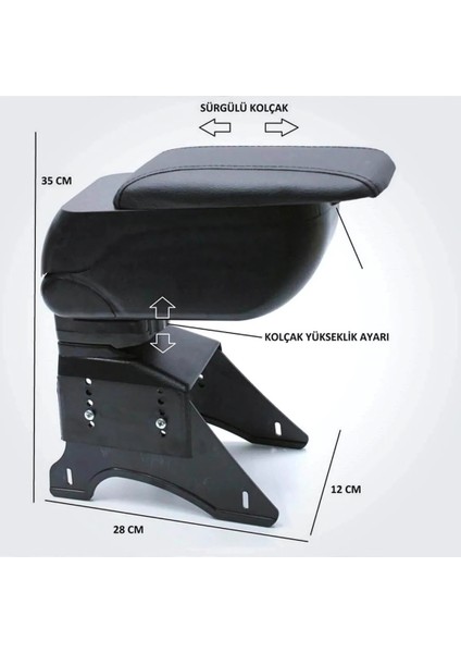 Opel Corsa C Uyumlu Kol Dayama ve Kolçak Sürgülü Bardaklıklı Ayarlanabilir Siyah Deri indirimleri