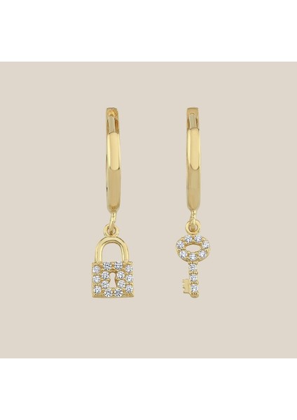 Anahtar Kilit Altın Halka Küpe