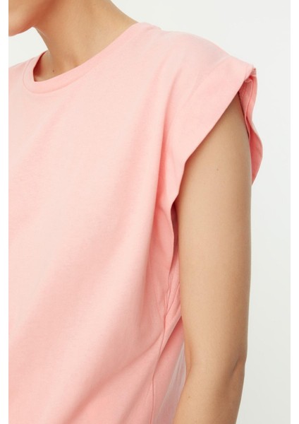 Pembe %100 Pamuk Vatka Görünümlü Basic Bisiklet Yaka Örme T-Shirt fiyatları