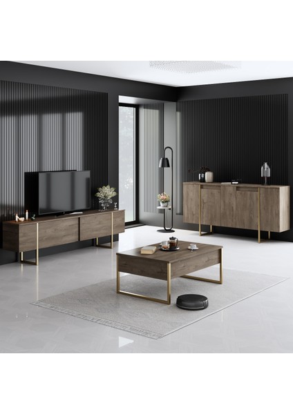 Luxe Gold Metal Ayaklı Ceviz Tv Sehpası fiyatları