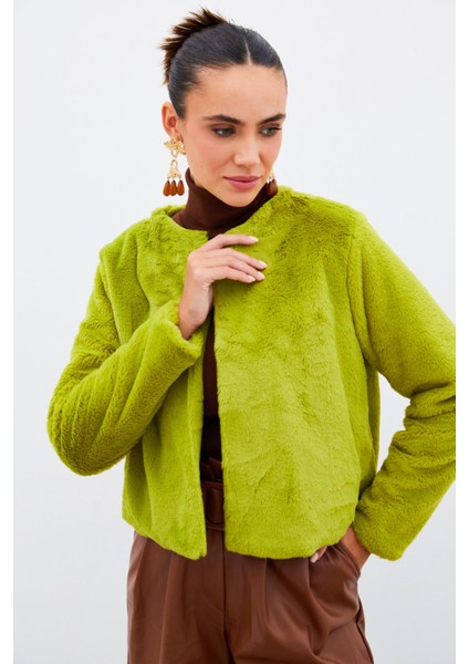 Yakasız Peluş Ceket - Yeşil modelleri
