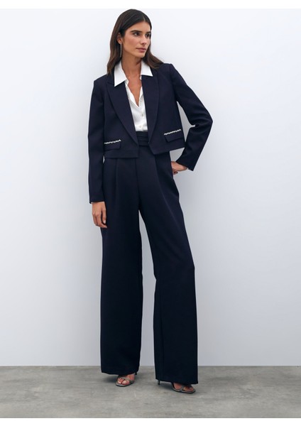 Cep Taş Detaylı Kısa Ceket - Lacivert fiyatları