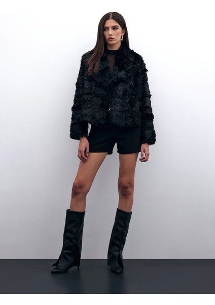 Yakalı Peluş Ceket - Siyah fiyatları